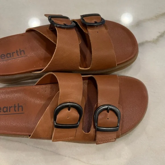 Earth Lory Slide Sandals Size 8 Brown Leather Buckles - Picture 4 of 13